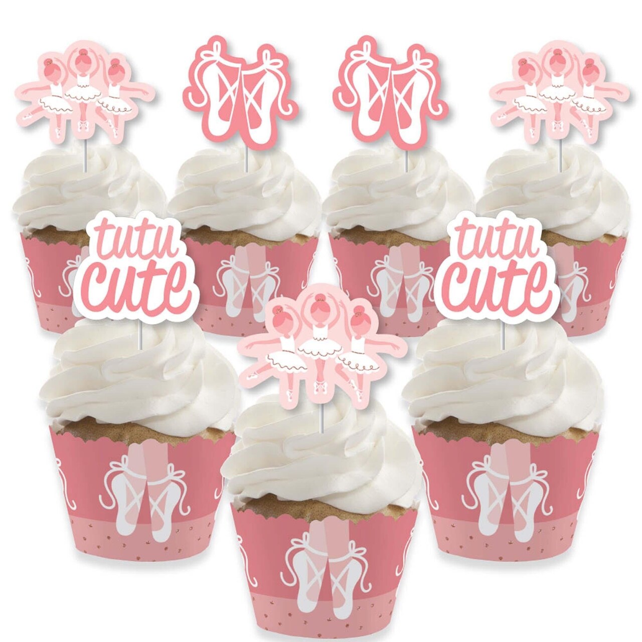 Big Dot of Happiness Tutu Cute Ballerina - Cupcake Decoration - Ballet Birthday Party or Baby Shower Cupcake Wrappers and Treat Picks Kit - Set of 24
